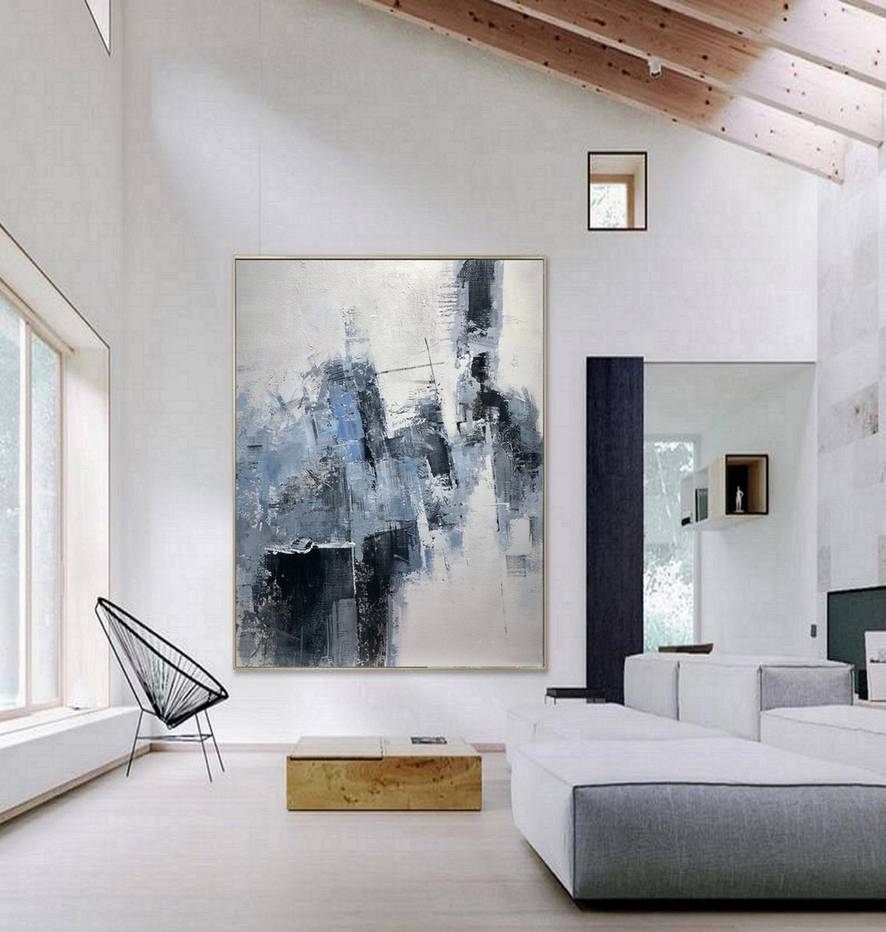 Grey Abstract Painting Blue Abstract Canvas Artwork 8466D wall art